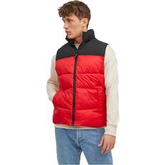 Jack & Jones Men Vests Jack & Jones Mens Zip Up Quilted Gilet Red