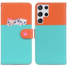 Samsung Galaxy S21 Ultra Wallet Cases GANGXUN Blue Case for Samsung Galaxy S21 Ultra Leather Case Wallet Shockproof Flip Cover Simple Business