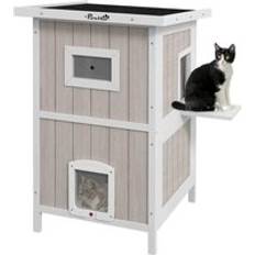 Pets Pawhut Outdoor Wooden Cat House for 1-2 Cats