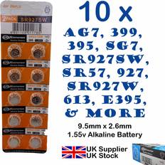 Pack of 10 1.55v alkaline battery ag7, 399, 395, sg7, sr927sw, sr57 & more