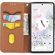 Google Pixel 7 Wallet Cases GANGXUN Brown Case For Google Pixel 7 Hand Wallet Credit Card Holder PU Leather Cover Flip Folio Book