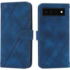 Google Pixel 6a Wallet Cases GANGXUN Blue Filp Case for Google Pixel 6a Pu Leather Cover Wrist Strap Hand Wallet Kickstand Credit Card Holder