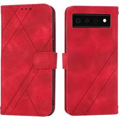 Google Pixel 6a Wallet Cases GANGXUN Red Filp Case for Google Pixel 6a Pu Leather Cover Wrist Strap Hand Wallet Kickstand Credit Card Holder
