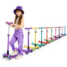 LifeMaster Kids Scooter – Children and Toddler 3 Wheel Kick Scooter – LED Wheel Lights Illuminate when Rolling– Adjustable Handlebar – Indoor and Outdoor Purple