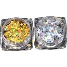 Nail Decoration & Nail Stickers Quupy Boxes 3D Gold Silver Star Pattern Sequins Nail Decals