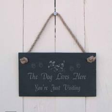 Grey Wall Decor Happy Larry Slate Hanging Sign with the Dog Lives Here Your Just Wall Decor