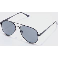boohooMAN Metal Aviator Sunglasses In Black ONE SIZE