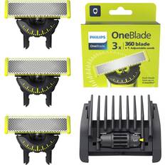 Accesorios de afeitado Philips OneBlade 360, Auténtica Cuchilla de Repuesto Para Recortadora de Barba y Máquina de Afeitar Hombre, Peine Guía 5 Longitudes, Compatible con todos los OneBlade, Pack de 3 unidades, QP437/50