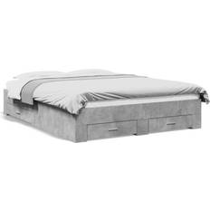 140 cm - Indbyggede opbevaring Sengerammer vidaXL Med Skuffer 140x200 cm Konstrueret Træ Betongrå Sengeramme