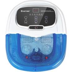 Costway Portable All-In-One Heated Foot Bubble Spa Bath Motorized Massager-Blue and Withe