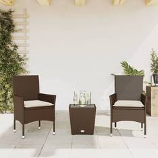 Café Bistrosets vidaXL 3-delige Bistroset met Kussens Poly Rattan en Glas Bruin