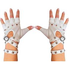 Gloves & Mittens Skeleteen Fingerless Faux Leather Gloves White Biker Punk Gloves with Belt Up Closure and Rivet Design for Women and Kids