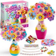 Button Flower Craft Kit for Kids With 2 Vases