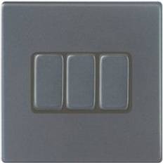 Hamilton Hartland G2 10A 3 Gang 2 Way Screwless Light Switch Anthracite Grey with Grey Inserts 7G2AR23GA-QG