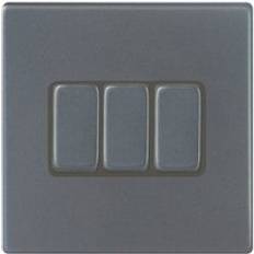 Hartland G2 10A 3 Gang 2 Way Screwless Light Switch Anthracite Grey with Grey Inserts 7G2AR23GA-QG