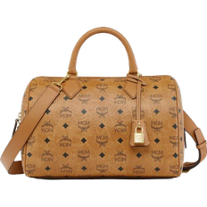 MCM Ella Boston Bag In Visetos Medium - Cognac