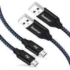 Ps4 controller wire iseekerkit 2-pack 15ft micro usb cable xbox charging for 4 Black