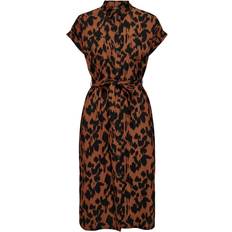 Léopard Robes Only Tie Belt Blouse Dress - Brown/Ginger Bread