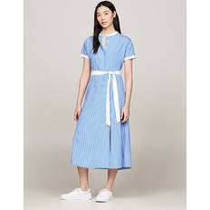 Tommy Hilfiger Slit Dresses Tommy Hilfiger Stripe Belted Short Sleeve Midi Dress STRIPE/ VESSEL BLUE