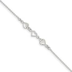 Silver Anklets Kevin Jewelers Sterling Silver 9inch Plus 1in Ext Polished Hearts Anklet