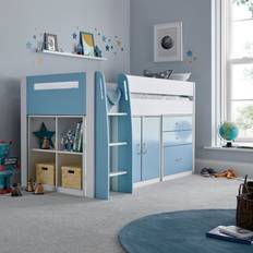 Lacy Single Storage Midsleeper Bed White/Blue Happy