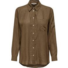 Linne Skjortor Only Tokyo Plain Linen Blend Shirt - Brown/Cub