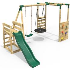 Playground Rebo Wooden Swing Set with Monkey Bars Deck & Slide