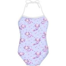 Purple Swimwear ForUDesigns FOR U DESIGNS Axolotl Star One Piece Swimsuit Girls Purple Summer Swimwear for Girls Kids 9-10T Novelty Halter Bathing Suit with Adjustable Strap Summer Swimming Suit