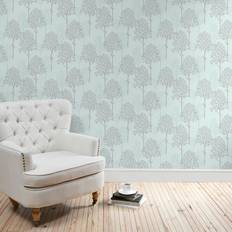 Dunelm Spriggy Trees Duck Egg Wallpaper Duck Egg Blue