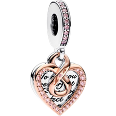 Pandora Two Tone Infinity Heart Double Dangle Charm - Silver/Rose Gold/Pink