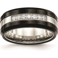 Black - Wedding Rings Chisel Stainless steel polished black ceramic cz beveled edge ring