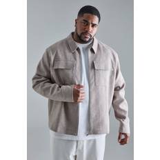 Clothing boohooMAN Mens Plus Textured Cotton Jacquard Smart Cargo Jacket Beige