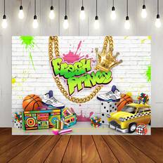 Photo Backgrounds Lofaris Lofaris Fresh Prince Backdrop White Brick Wall Neon Splash Hip Hop Birthday Background Boy Newborn Music Parties Decor Portrait Photoshoot Backdrops 7x5ft