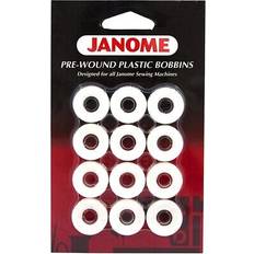 Janome Sewing Machines Janome genuine 12-pack white pre-wound plastic bobbins 10 Hundredths Pounds
