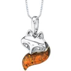 Brown - Silver Necklaces Baltic amber sterling silver fox pendant necklace cognac color