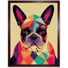 Brown Framed Art ARTERY8 Print Vibrant Colourful Geometric French Bulldog Framed Art