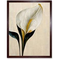 Brown Framed Art ARTERY8 Print Cala Lily Lilies Flower Minimalist Cream Framed Art