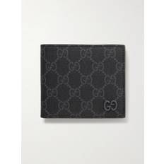 Gucci GG Supreme Monogrammed Coated-Canvas and Pebble-Grain Leather Billfold Wallet Men Black