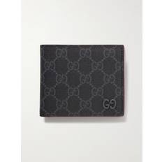 Gucci GG Supreme Monogrammed Coated-Canvas and Pebble-Grain Leather Billfold Wallet Men Black