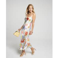 Slip Dresses - White River Island Womens White Floral Asymmetric Hem Slip Midi Dress