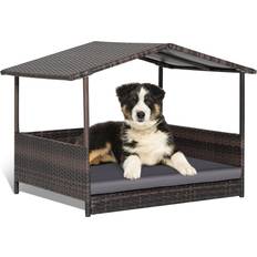 Costway dog house raised pe rattan dog bed