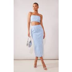 PrettyLittleThing Light Blue Wash Denim Maxi Skirt, Light Blue Wash