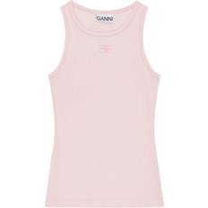 Ganni Woman Tank Tops Ganni Light Pink Soft Cotton Rib Tank Top in Chalk Pink Women's