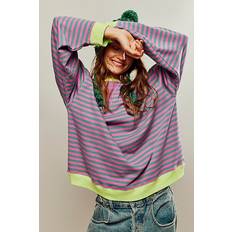 Tie Dye Jumpers Free People Classic Striped Oversized Crewneck in Pink Combo