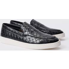 Lage schoenen boohooMAN Woven PU Slip On Loafer - Black