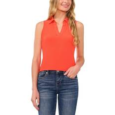 Pink - Women Blouses CeCe Women's Sleeveless Polo-Collar Solid-Knit Top Tiger Lily