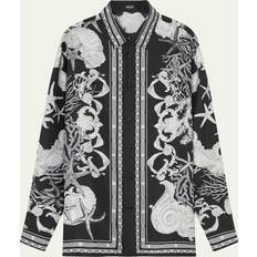 Versace Men Shirts Versace Men's Printed Silk Button-Down Shirt BLACKCONCRETEBONE 52R 41R US