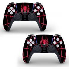 2 Pack PS5 Controllers Dualshock Spider-Man Miles Morales Logo Skin Decal Set Black