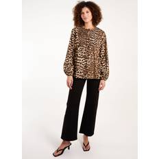 Brown Blouses Blue Vanilla Shirred Front Tie Neck BROWN