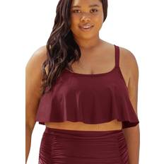 Shapermint Women Bikinis Shapermint Women's Ruffled Bikini Top Swim Tops for Women, Swimwear from to Plus Size, Burgundy